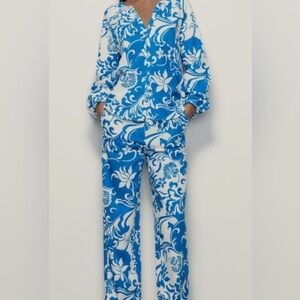 COPY - NWT ZARA PRINTED LINEN BLEND SHIRT & PANTS SET XS, S